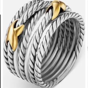 David Yurman Double X Crossover Ring- Sterling Silver with 18k Yellow Gold
